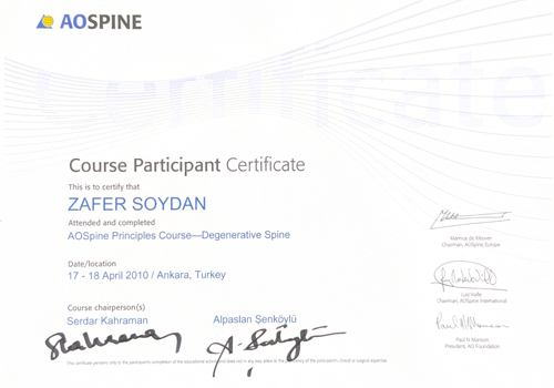 Profesyonel Sertifika - Doç. Dr. Zafer SOYDAN